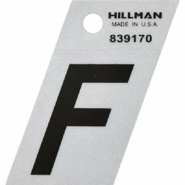 Hillman Angle-Cut Letter, Character: F, 1-1/2 in H Character, Black Character, Silver Background, Mylar 839170